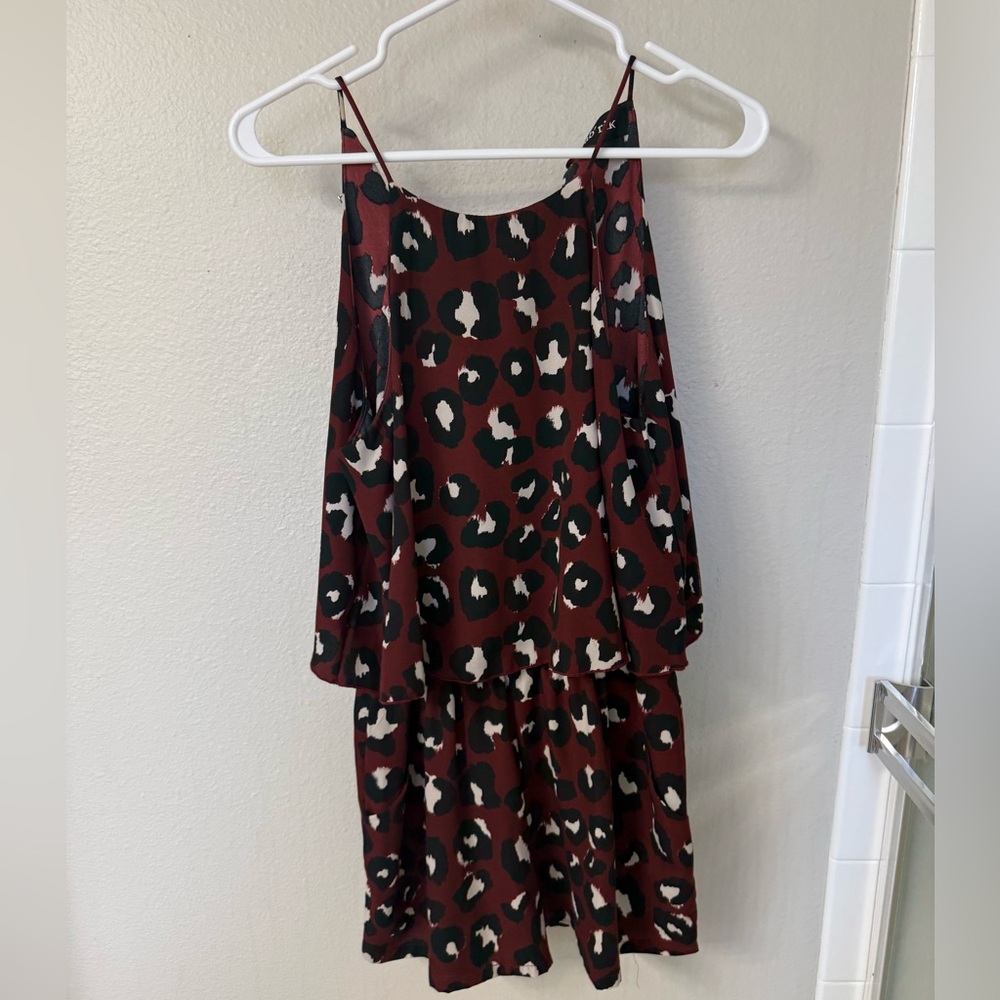 fab'rik Burgundy Leopard Print Spaghetti Strap Romper